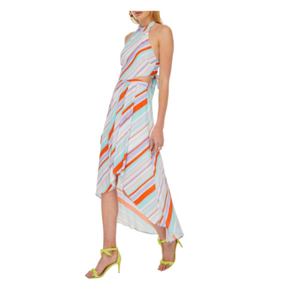 Astr the Label Illusion Asymmetric Stripe Halter Maxi Dress Size XS - Picture 3 of 3